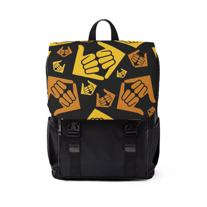 Aloha Shaka - Shaka Pattern Shoulder Backpack — Yellow & Orange Surf Vibe Travel Bag