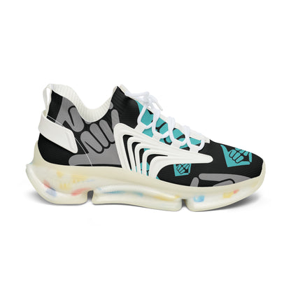 Aloha Shaka - Women’s Mesh Sneakers — Teal & Gray Hand Heart Pattern Athletic Shoes
