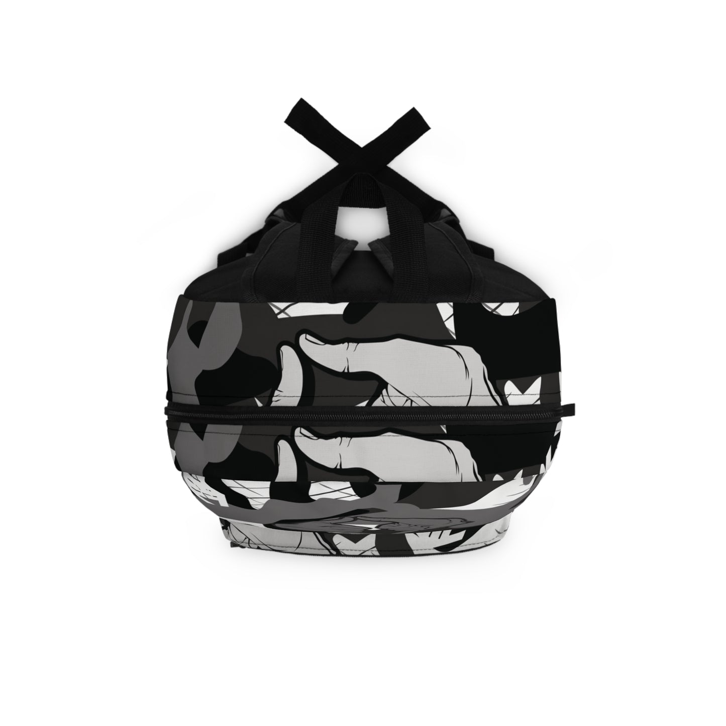 Double Shaka - Monochrome Hand Sign Pattern Backpack — Black & Gray Streetwear School Bag