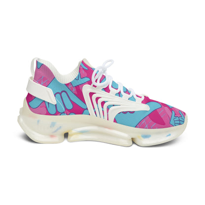 Aloha Shaka - Women’s Mesh Sneakers — Pink & Teal Shaka Pattern Athletic Shoes
