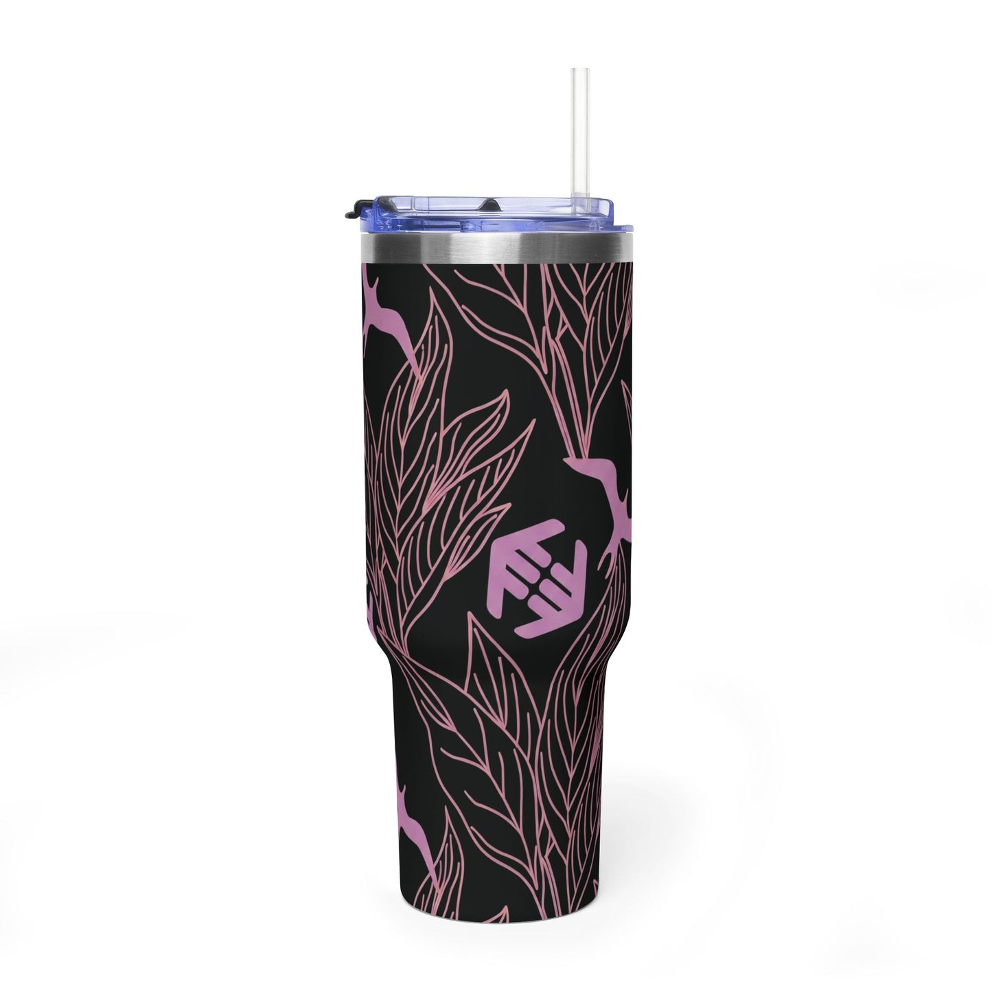 Iwa Canopy - 40oz Floral Crane Vacuum Tumbler — Lavender & Black Insulated Travel Cup
