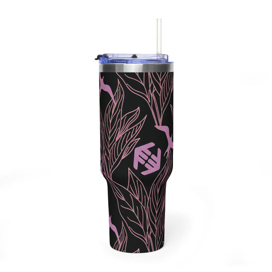 Iwa Canopy - 40oz Floral Crane Vacuum Tumbler — Lavender & Black Insulated Travel Cup