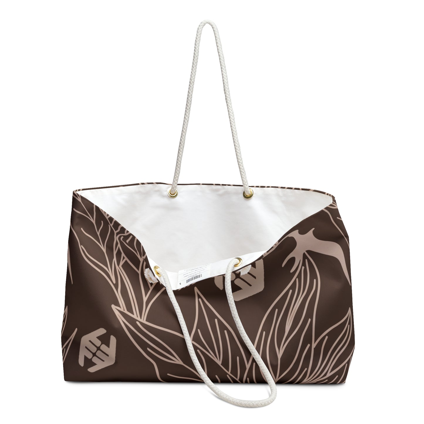 Iwa Canopy - Brown Botanical Weekender Bag — Floral Leaves & Bird Travel Tote