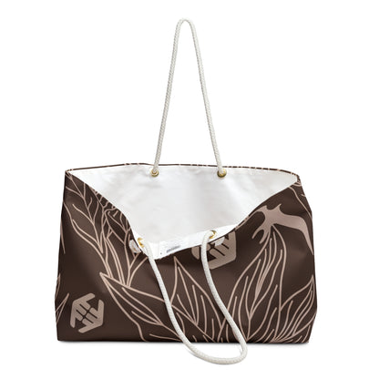 Iwa Canopy - Brown Botanical Weekender Bag — Floral Leaves & Bird Travel Tote