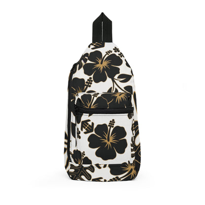 Golden Island Classic - Hawaiian Hibiscus Sling Bag — Tropical Floral Crossbody for Beach & Travel