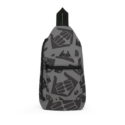 Aloha Shaka - Double Shaka Pattern Sling Bag - Gray Surf Hand Sign Crossbody Pack