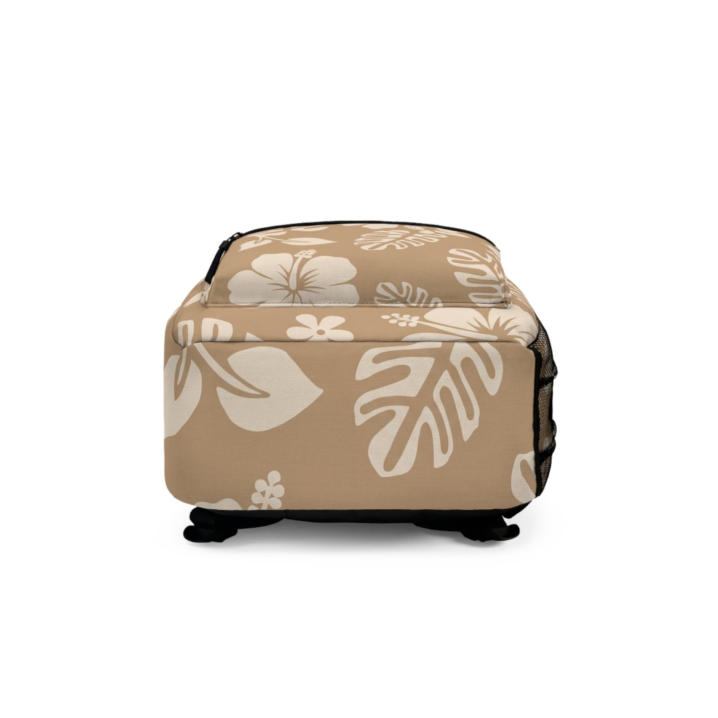 Tropical Hibiscus Backpack - Beige Floral Beach Daypack