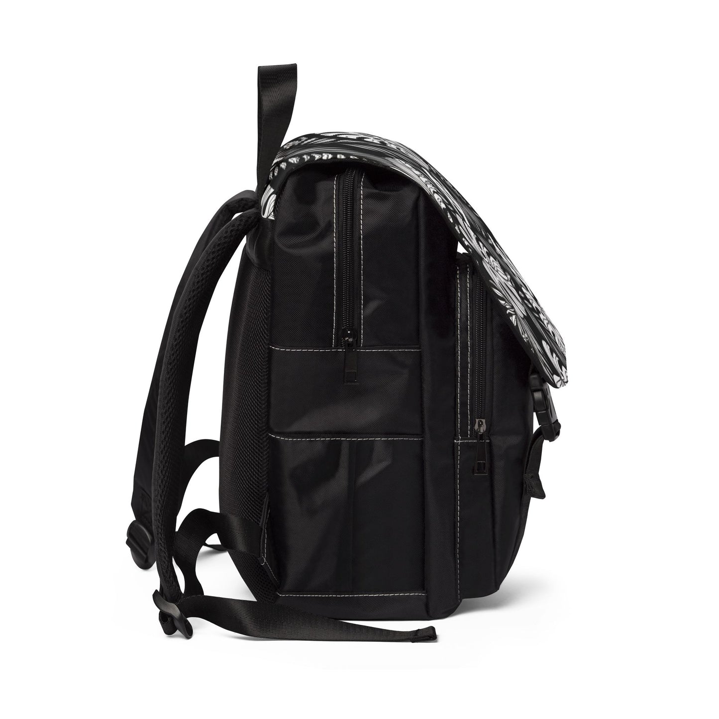 Midnight Monstera - Tropical Leaf Backpack — Black & White Monstera Shoulder Backpack