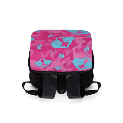 Double Shaka Camo - Pink Camouflage Backpack with Blue Hand Signs – Casual Shoulder Backpack