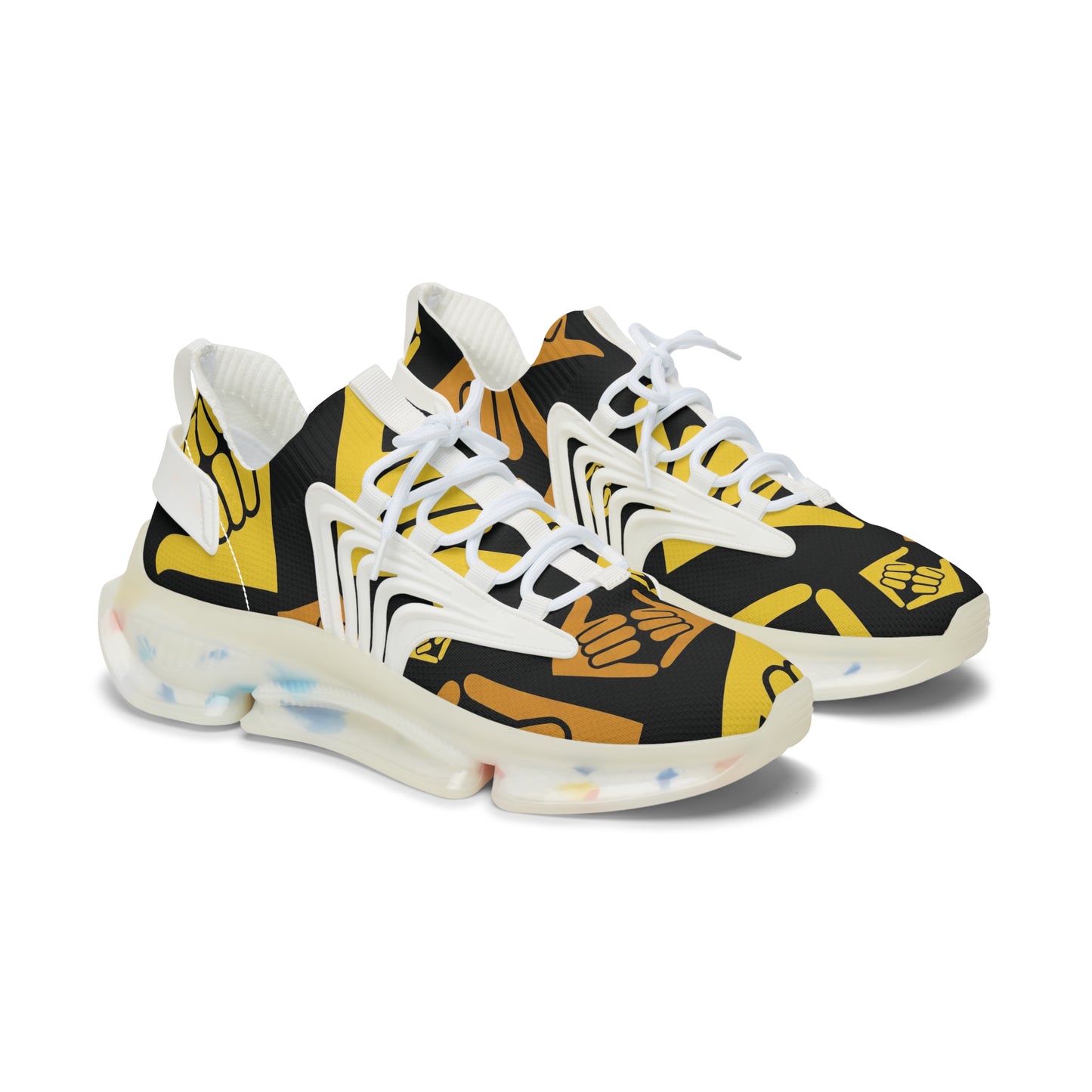Aloha Shaka - Mesh Sneakers — Bold Yellow Fist Pattern Athletic Shoes for Women