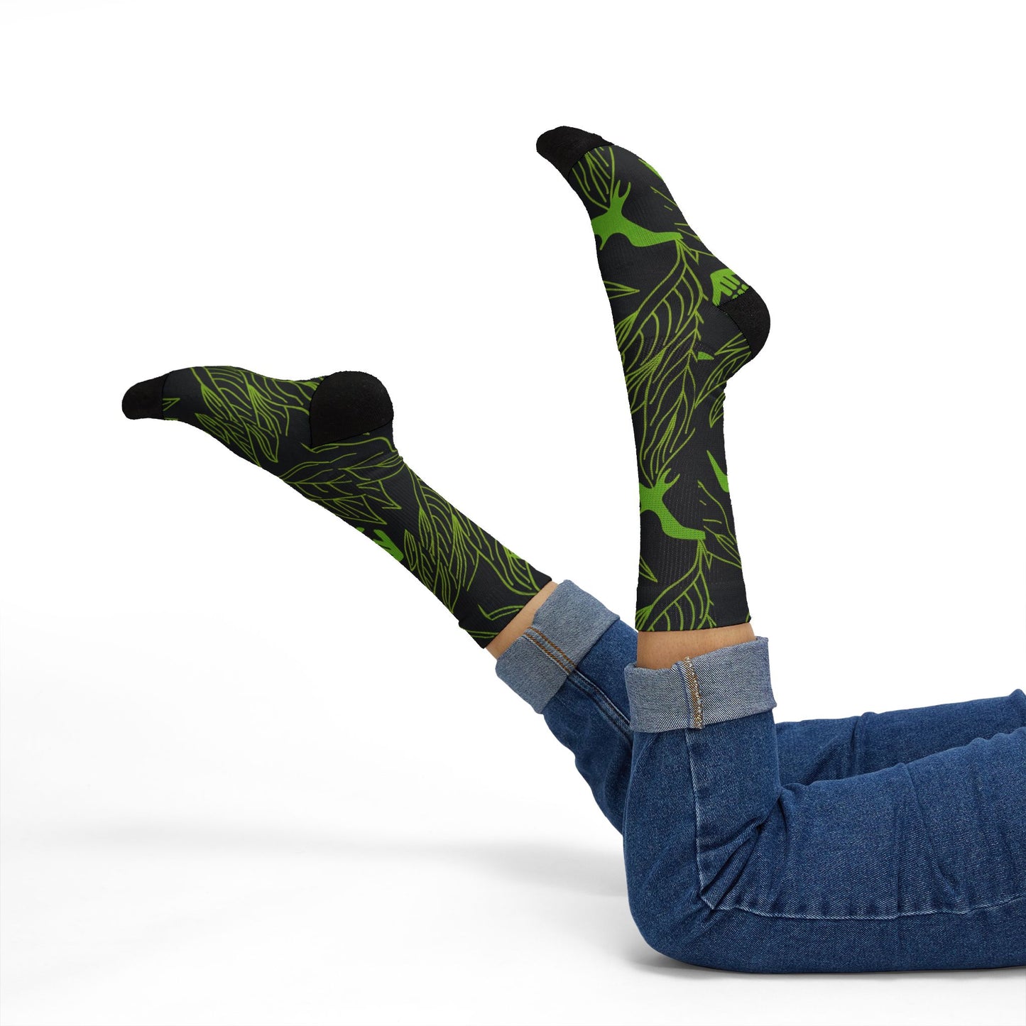 Iwa Canopy - Green Leaf Pattern Sublimation Socks — Botanical Crew Socks