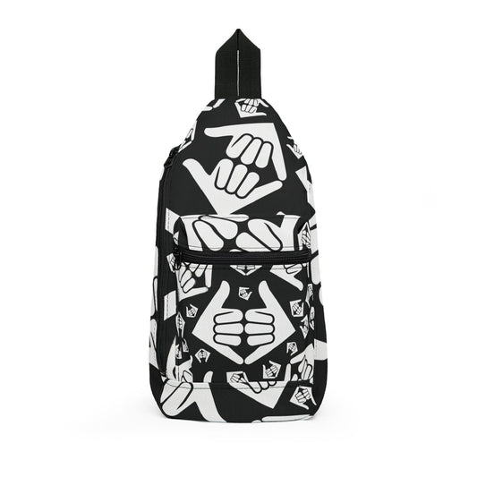 Aloha Shaka - Sling Bag — Black & White Shaka Pattern Crossbody Pack