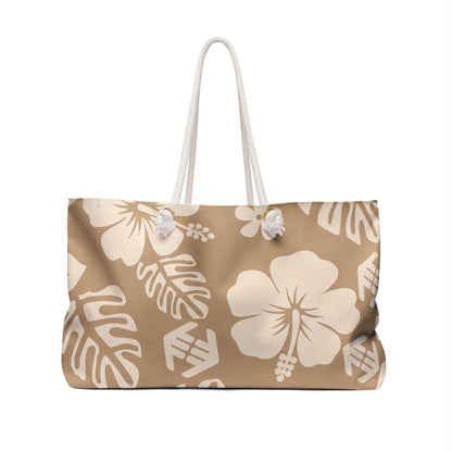 Tropical Hibiscus - Weekender Bag - Beige Floral Travel Tote