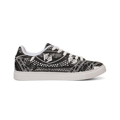 Tribal Shaka - Men's Low-Top Sneakers — Black Tribal Geometric Leather Shoes