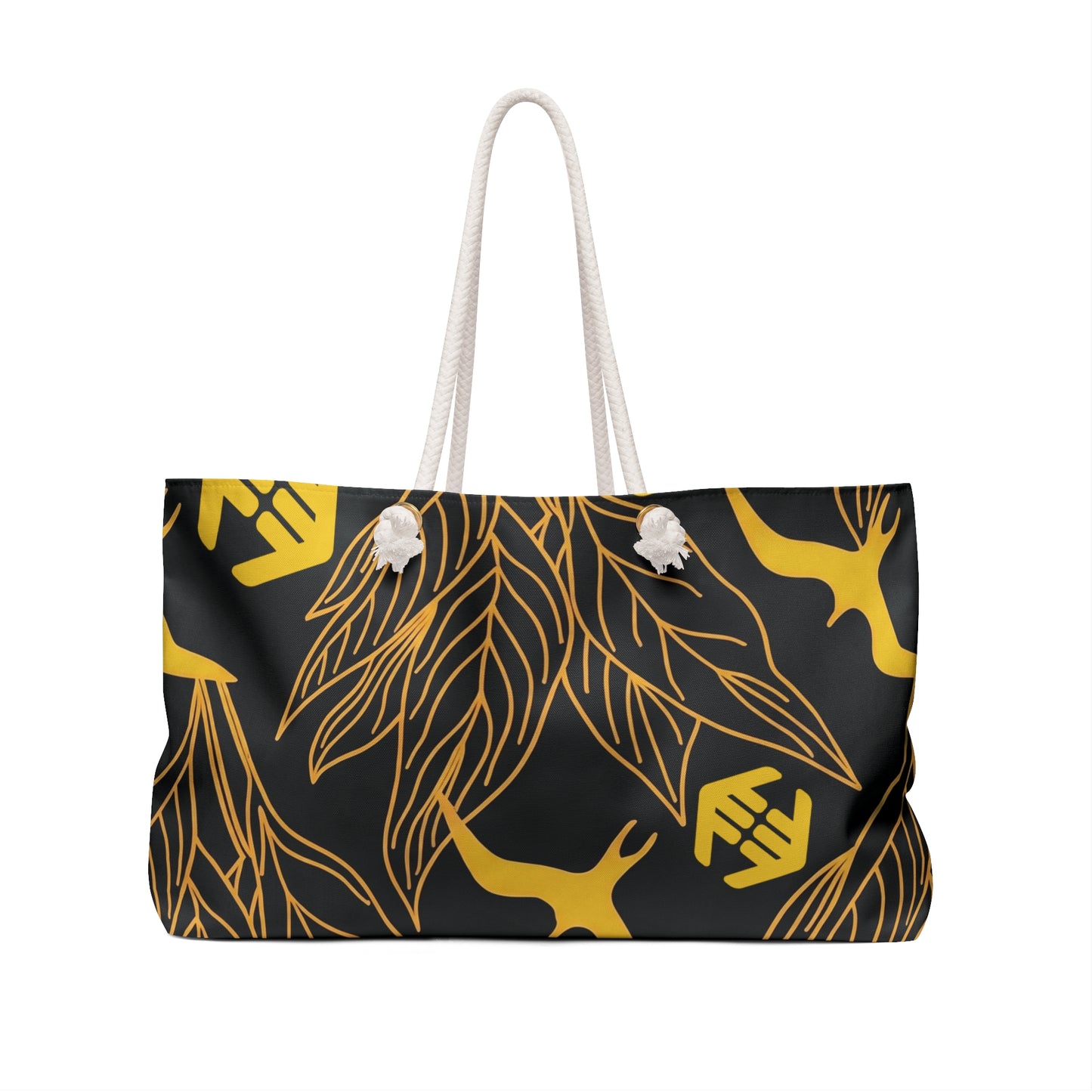 Iwa Canopy - Gold Botanical Weekender Bag — Luxe Black & Yellow Travel Tote
