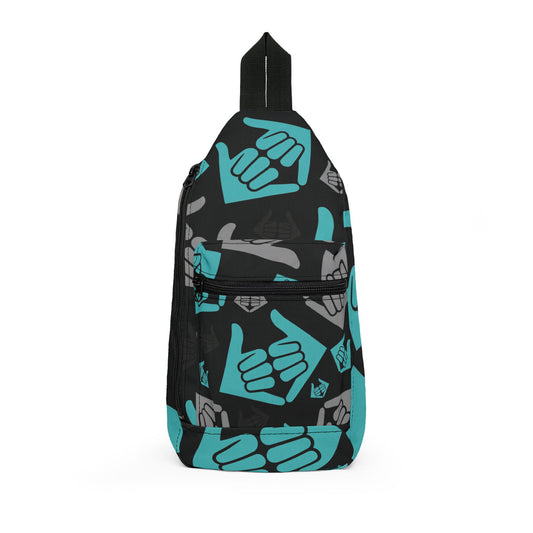 Aloha Shaka - Double Shaka Pattern Sling Bag — Teal & Black Casual Crossbody for Beach, Travel & Everyday