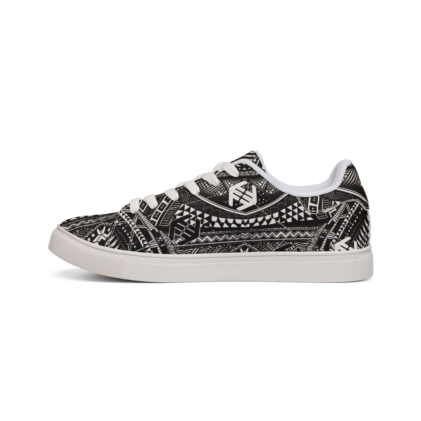 Tribal Shaka - Men's Low-Top Sneakers — Black Tribal Geometric Leather Shoes