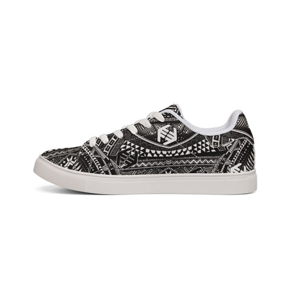 Tribal Shaka - Men's Low-Top Sneakers — Black Tribal Geometric Leather Shoes