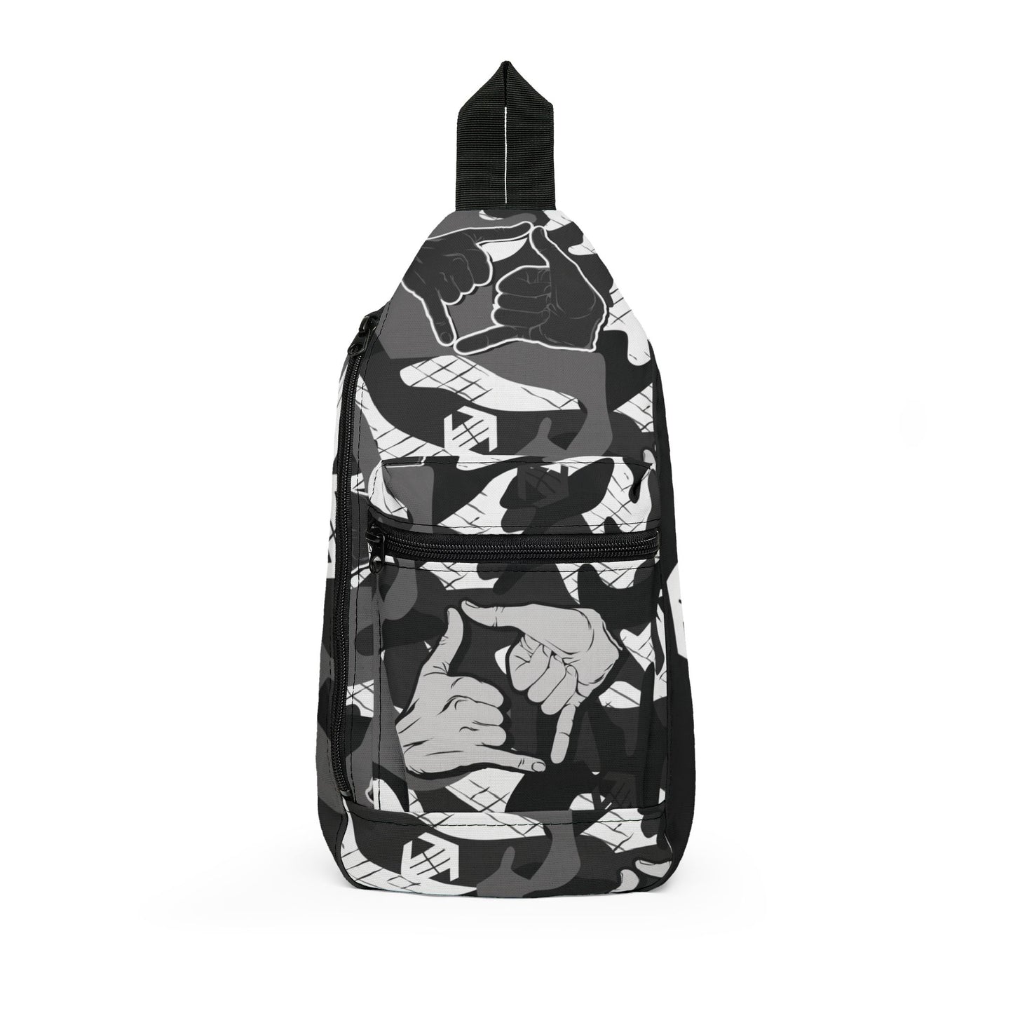 Double Shaka Como - Monochrome Hands Pattern Sling Bag — Black & White Graphic Crossbody