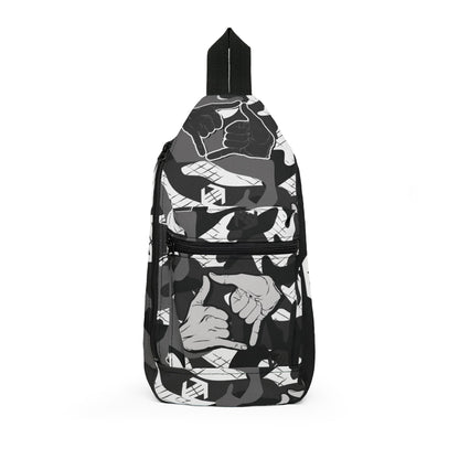 Double Shaka Como - Monochrome Hands Pattern Sling Bag — Black & White Graphic Crossbody