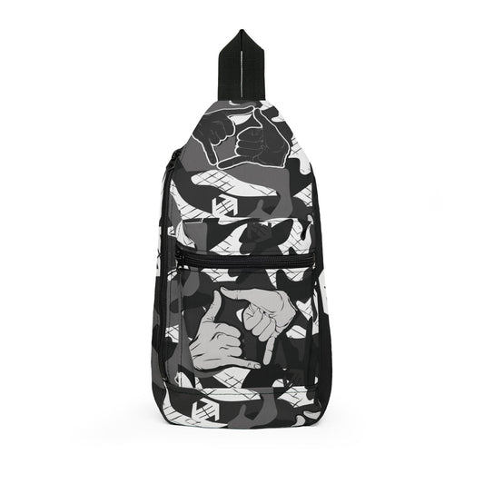 Double Shaka Como - Monochrome Hands Pattern Sling Bag — Black & White Graphic Crossbody