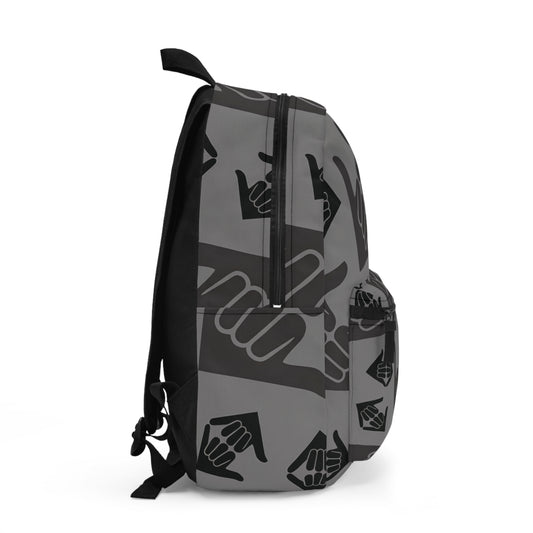 Aloha Shaka - Double Shaka Pattern Backpack — Grey Surf Hand Gesture Daypack