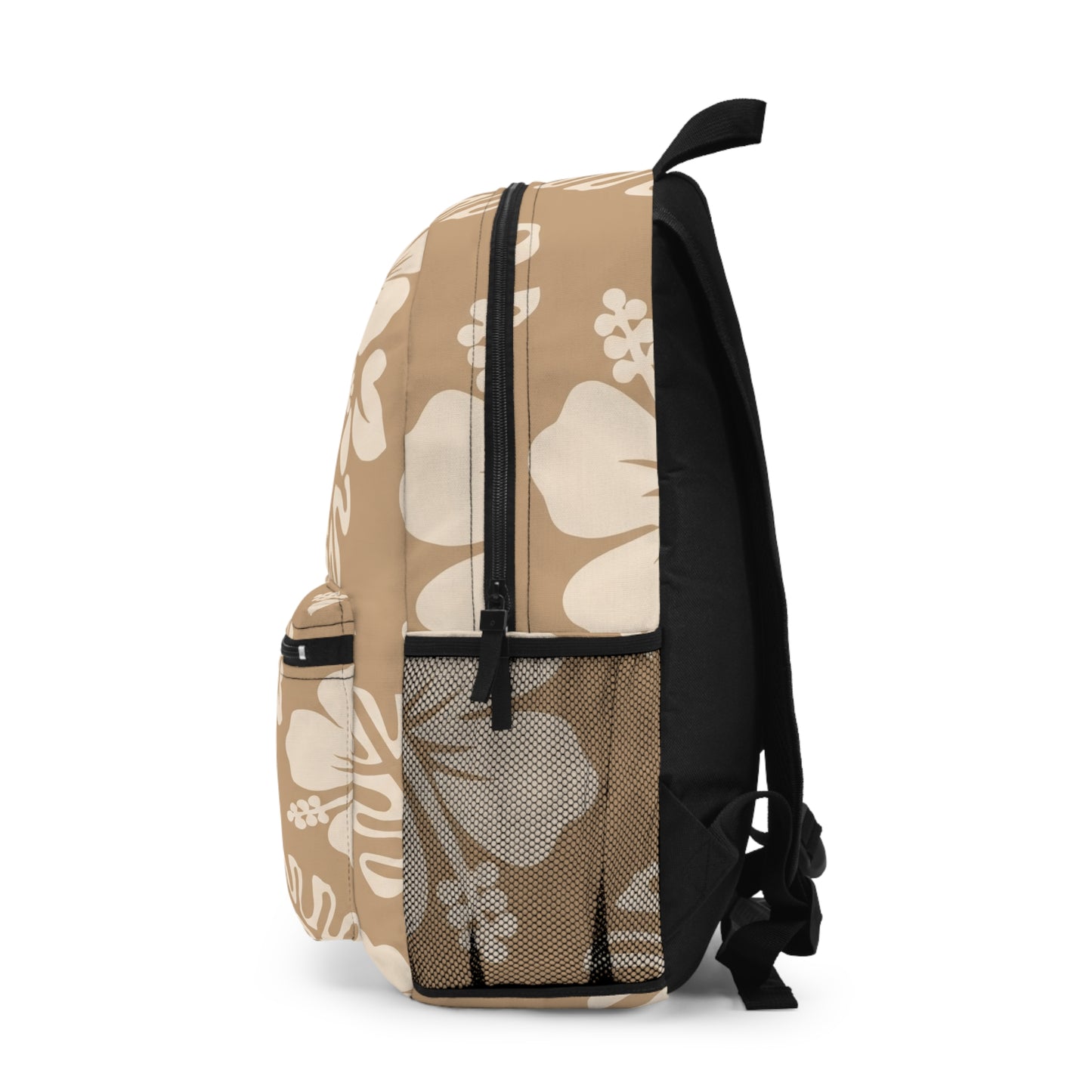 Tropical Hibiscus Backpack - Beige Floral Beach Daypack