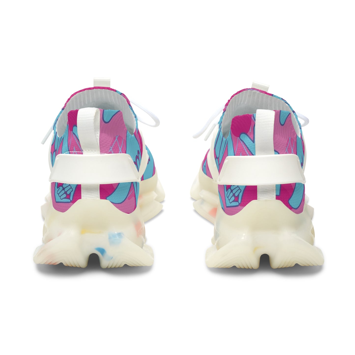 Aloha Shaka - Women’s Mesh Sneakers — Pink & Teal Shaka Pattern Athletic Shoes