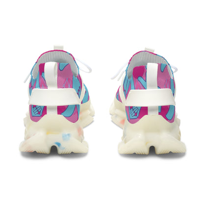 Aloha Shaka - Women’s Mesh Sneakers — Pink & Teal Shaka Pattern Athletic Shoes
