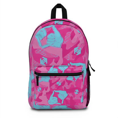Double Shaka - Pink Aloha Hand Sign Backpack — Tropical Surf Palm Print School Bag