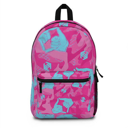 Double Shaka - Pink Aloha Hand Sign Backpack — Tropical Surf Palm Print School Bag