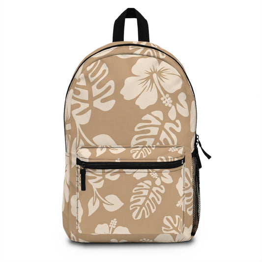 Tropical Hibiscus Backpack - Beige Floral Beach Daypack