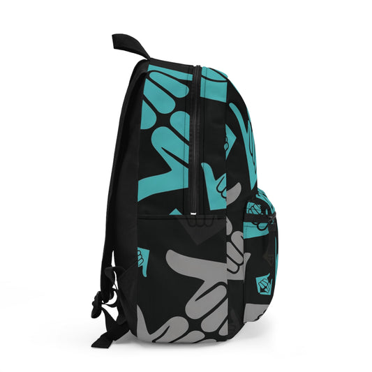 Aloha Shaka - Shaka Hand Pattern Backpack — Teal & Black Surf Vibe School Bag