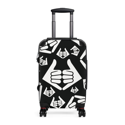 Aloha Shaka - Thumbs Up Suitcase Cover — Black & White Travel Luggage Protector with Repeating Thumbs-Up Pattern
