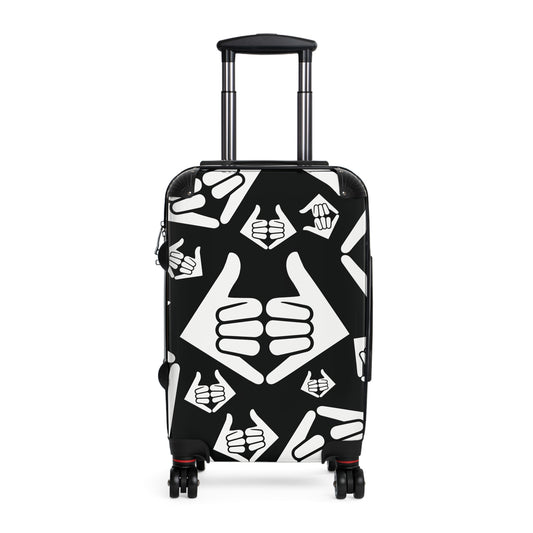 Aloha Shaka - Thumbs Up Suitcase Cover — Black & White Travel Luggage Protector with Repeating Thumbs-Up Pattern
