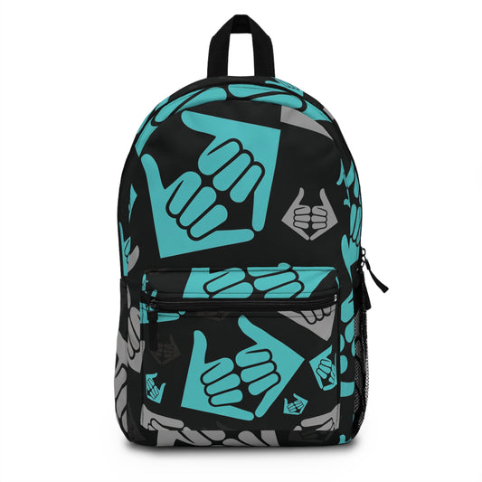 Aloha Shaka - Shaka Hand Pattern Backpack — Teal & Black Surf Vibe School Bag
