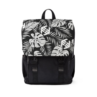 Midnight Monstera - Tropical Leaf Backpack — Black & White Monstera Shoulder Backpack
