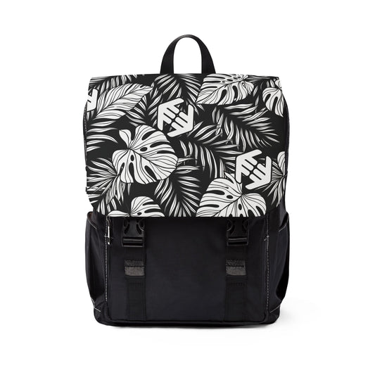 Midnight Monstera - Tropical Leaf Backpack — Black & White Monstera Shoulder Backpack