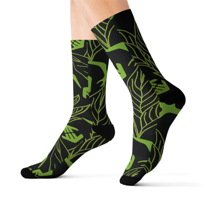 Iwa Canopy - Green Leaf Pattern Sublimation Socks — Botanical Crew Socks