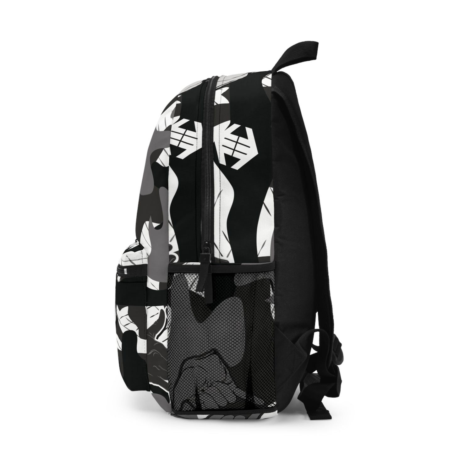 Double Shaka - Monochrome Hand Sign Pattern Backpack — Black & Gray Streetwear School Bag