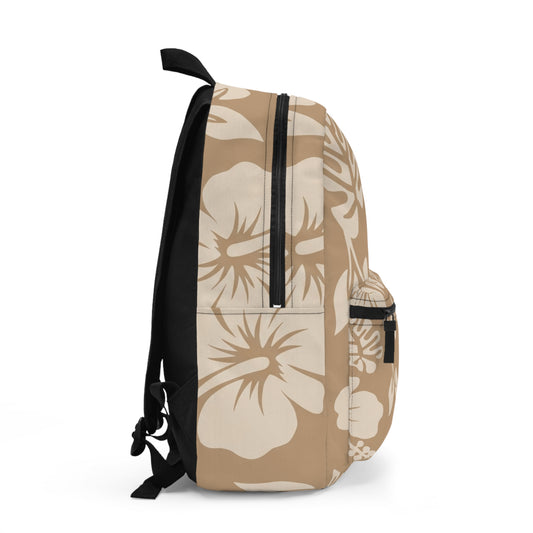 Tropical Hibiscus Backpack - Beige Floral Beach Daypack
