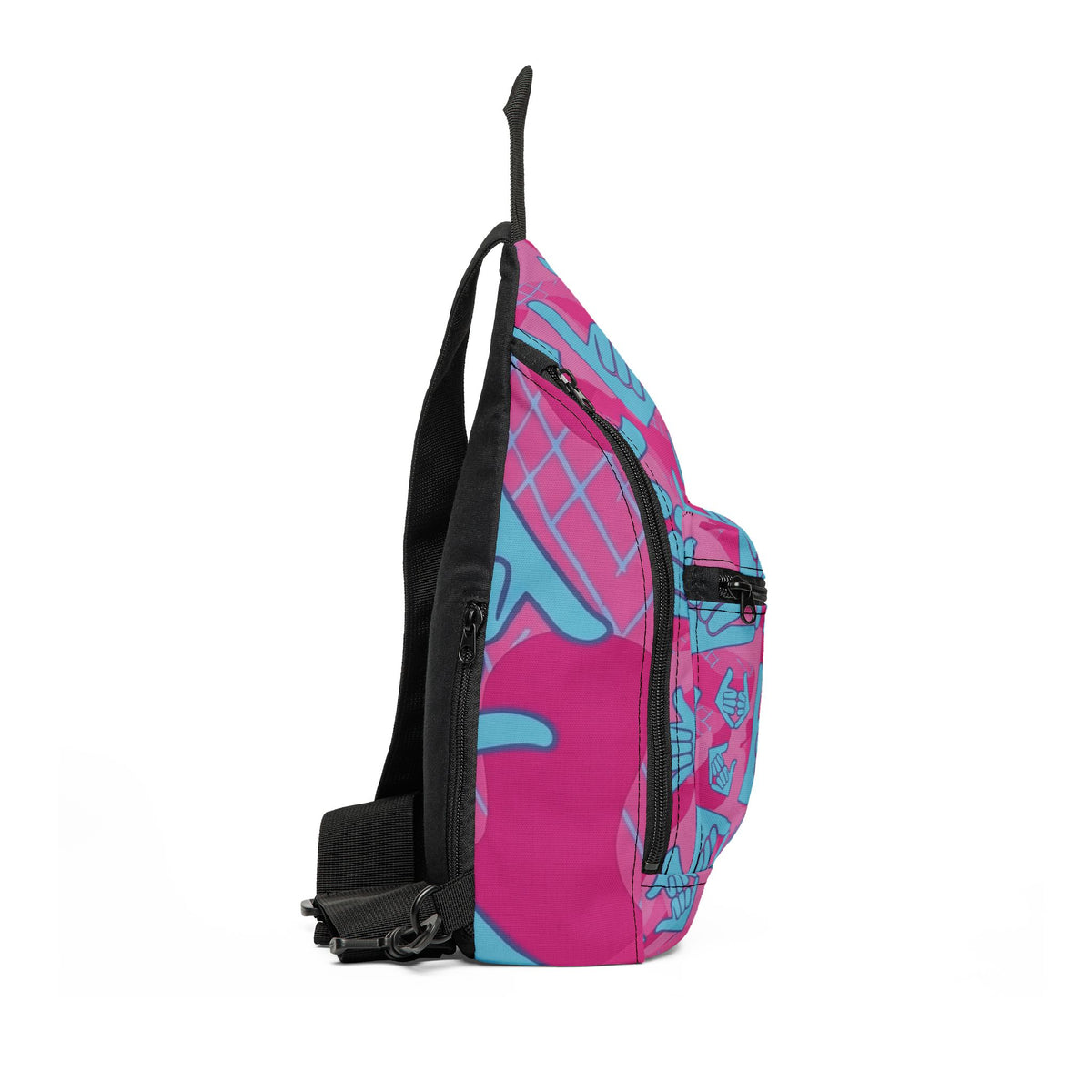 Aloha Shaka Como - Sling Bag — Pink & Teal Hand-Sign Pattern Crossbody Backpack