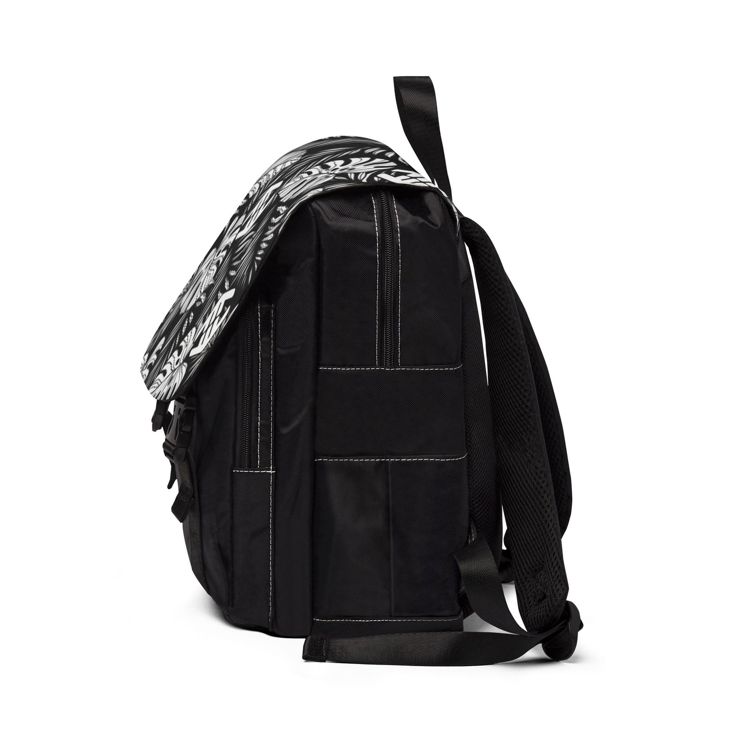 Midnight Monstera - Tropical Leaf Backpack — Black & White Monstera Shoulder Backpack