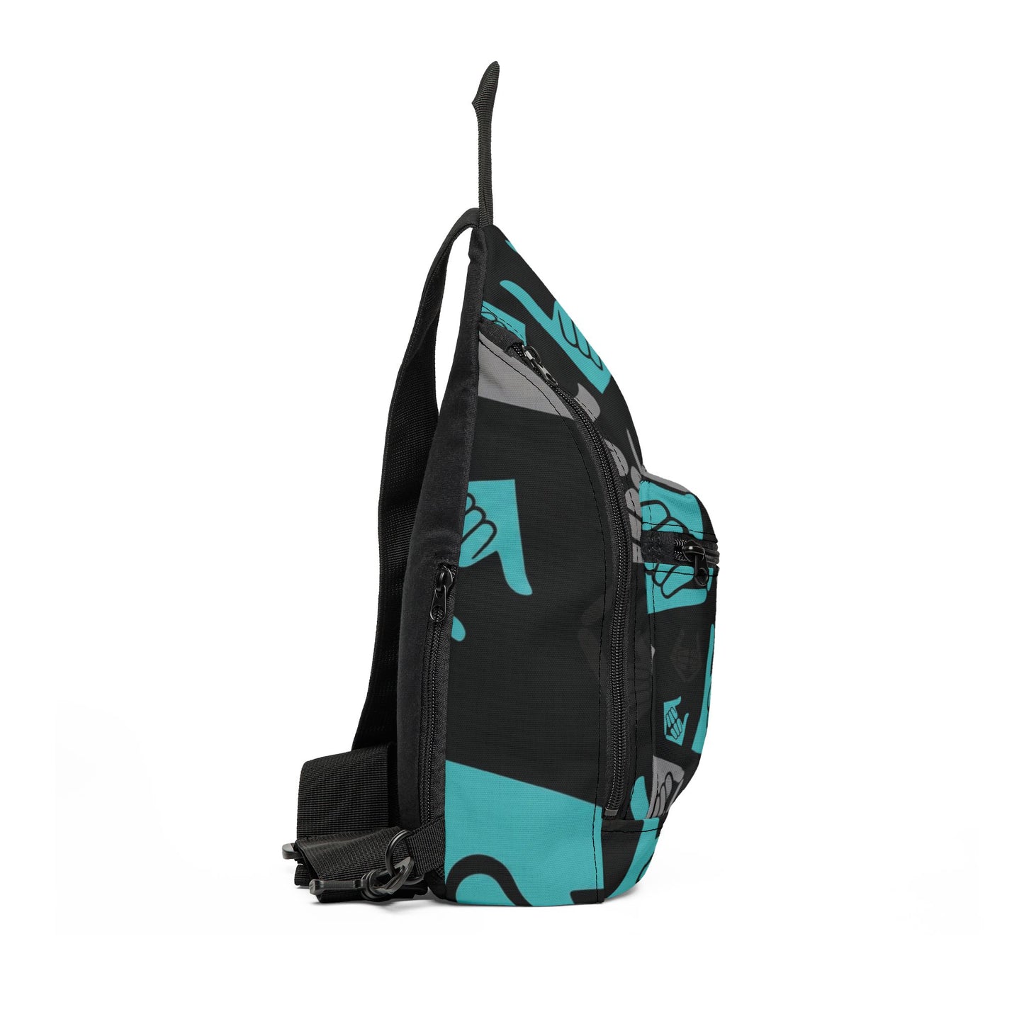 Aloha Shaka - Double Shaka Pattern Sling Bag — Teal & Black Casual Crossbody for Beach, Travel & Everyday