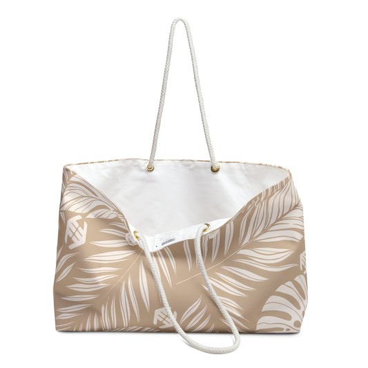 Tropical Leaf - Weekender Bag - Neutral Palm Print Travel Tote