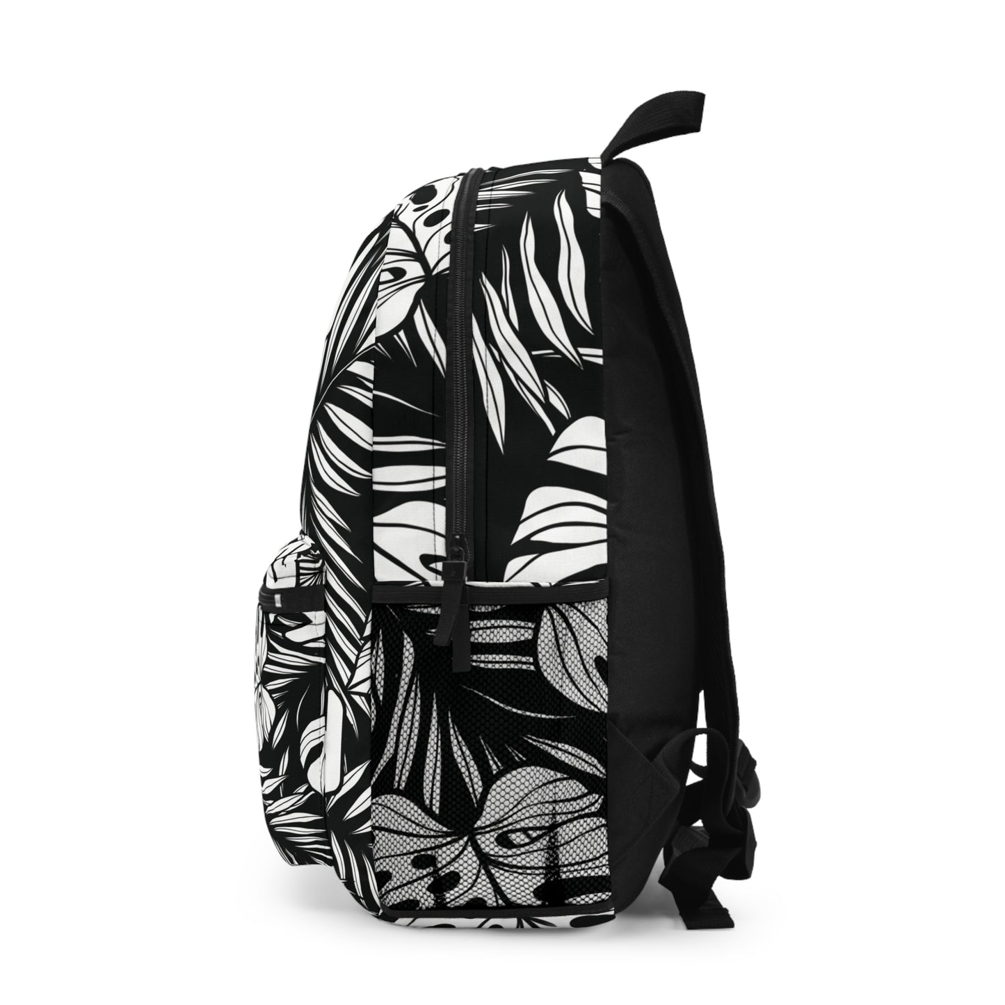 Monstera Leaf Black & White Backpack — Tropical Botanical Print School Bag