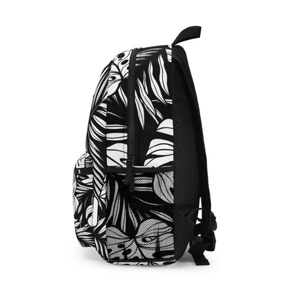 Monstera Leaf Black & White Backpack — Tropical Botanical Print School Bag