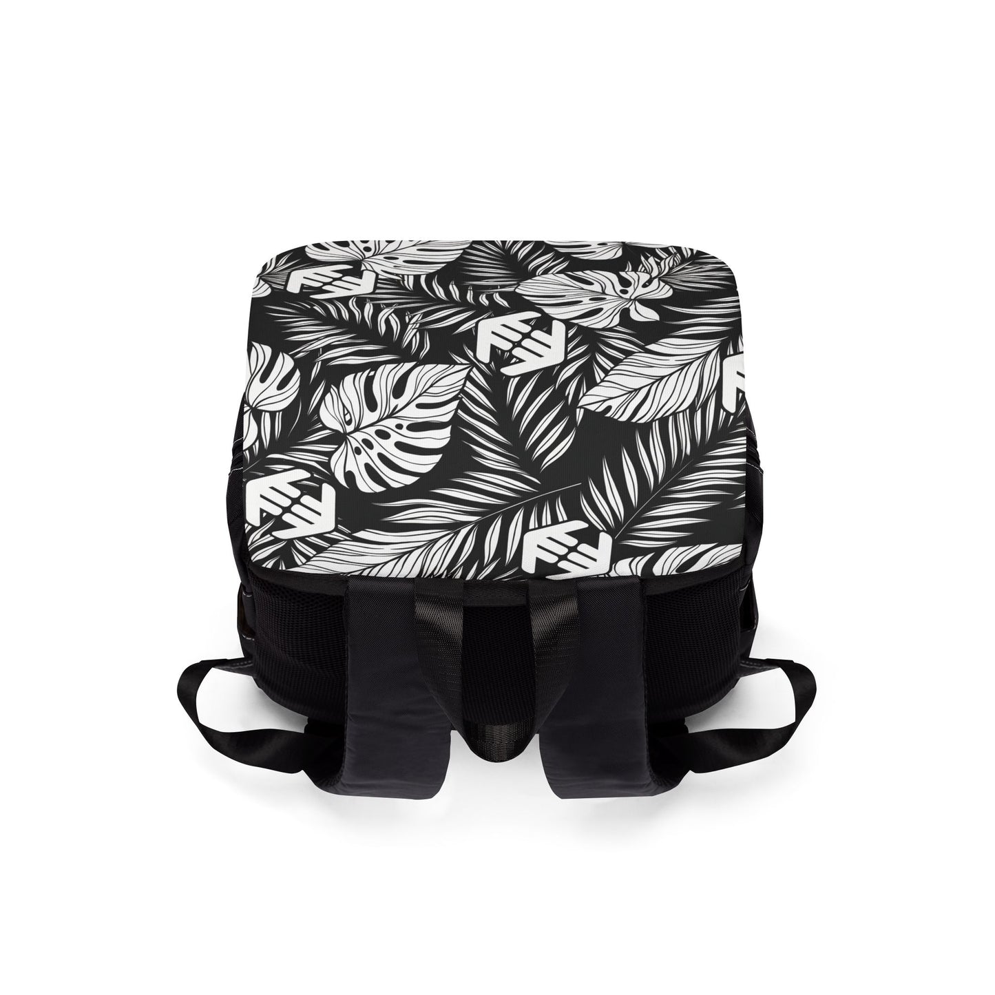 Midnight Monstera - Tropical Leaf Backpack — Black & White Monstera Shoulder Backpack