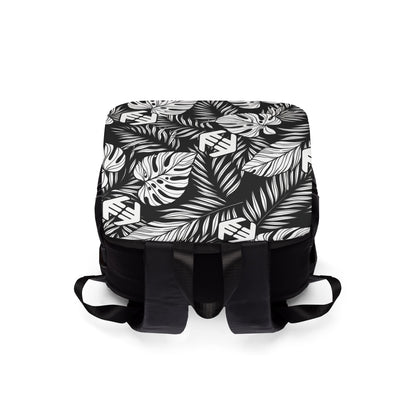 Midnight Monstera - Tropical Leaf Backpack — Black & White Monstera Shoulder Backpack