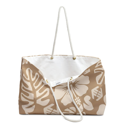 Tropical Hibiscus - Weekender Bag - Beige Floral Travel Tote